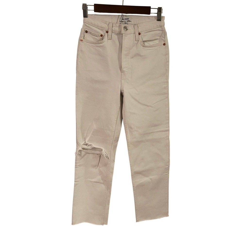 RE/DONE 70s Stove Pipe Jeans White High Rise‎ Straight Leg Button Fly 26 New
